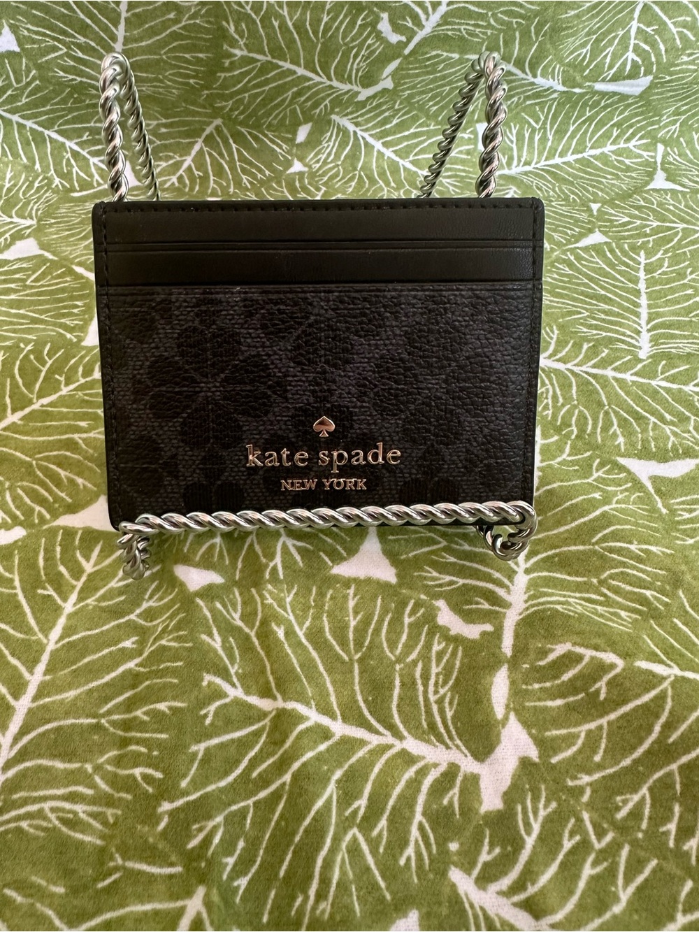 kate spade Black Floral Embossed Card Holder with Gold Logo